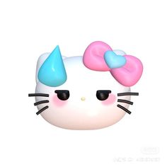 an image of a hello kitty face with blue and pink bows on it's head