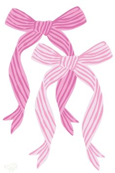 a pink and white striped bow on top of each other with long, thin ribbons