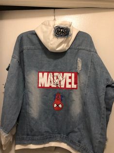 Jean Jacket Painting, Marvel Hoodie, Jacket Painting, Marvel Merch, Marvel Inspired Outfits, Cloth Painting, Avengers Outfits