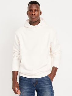 built-in hood long sleeves rib-knit cuffs kangaroo pocket rib-knit hem pullover style relaxed fit hits below waist model is approx.  6'1" and wears size mmachine wash according to the care instruction label Cream Hoodies, Navy Hoodies, White Hoodie Men, Holiday Gifts For Men, Cream Hoodie, Old Navy Men, Black And Cream, Old Navy Women, White Hoodie