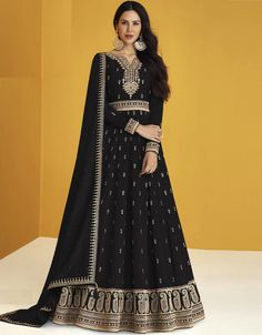 Black Fox Georgette Anarkali Salwar Suit Sabyasachi Dresses, Indian Anarkali Dresses, Sonam Bajwa, Georgette Anarkali, Modest Evening Dress, Designer Anarkali Suits, Evening Wear Dresses, Pakistani Dresses Online, Anarkali Salwar