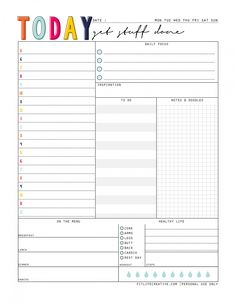 a printable daily planner with the words today on it