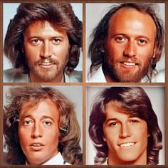 four different pictures of the same man with long hair and beards, all wearing white