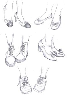 four different types of shoes with their laces