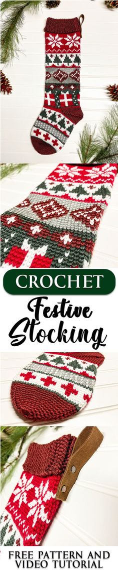 the crocheted stockings are lined up on top of each other