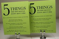 two green cards with the words 5 things their side should know about him on them