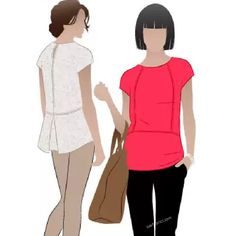 two women standing next to each other with bags on their backs and one holding a handbag