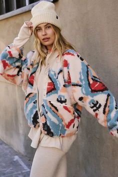 Hit The Slopes Printed Fleece Jacket | Free People Hiking Trips, Free People Activewear, Free People Jacket, Sherpa Jacket, Fp Movement, Fleece Coat, Boho Outfits, Fleece Jacket, Women Long Sleeve