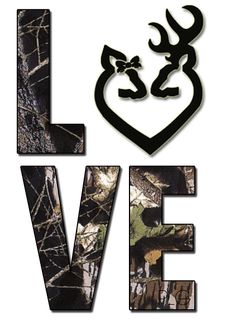 the word love is made up of camo and deer antlers