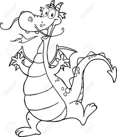 a cartoon dragon in black and white