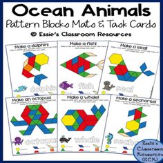 ocean animals pattern block activity mats for kids to practice their shapes and colors in the classroom