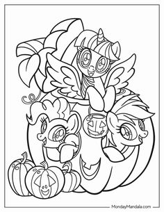 a coloring page with an apple and some pumpkins