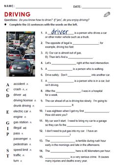 a car driving worksheet with the words driver and an image of cars in traffic