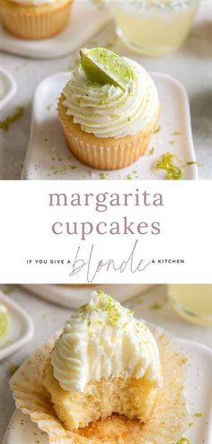 margarita cupcakes with white frosting and lime on top