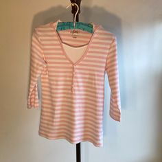 Pink & White Stripes, Light Pink Stripes Inside Whitedickie Sewn Into Shirt 4 Decorative Buttons Down Front, Do Not Open 100% Cotton Super Soft Hood Attached Pit-Pit 16’ Sleeves 16’ ( 3/4 Sleeves) Length 23’ Very Good Condition Condition Reference: New - New With Tags (Nwt). Unopened Packaging. Unused. Like New-New Without Tags (Nwot). No Signs Of Wear. Unused. Good - Gently Used. One / Few Minor Flaws. Functional. Fair - Used, Functional, Multiple Flaws / Defects. Spring Striped Loungewear Shirt, Spring Striped Shirt For Loungewear, Striped Shirt For Spring Loungewear, White Loungewear Shirt For Spring, Cotton Tops With 3/4 Sleeves For Day Out, Spring V-neck Shirt For Loungewear, Pink Cotton Top With 3/4 Sleeves, Fitted Shirt For Loungewear In Spring, Fitted Shirt For Spring Loungewear