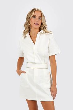 Gianne Belted Button Up Mini Dress - White