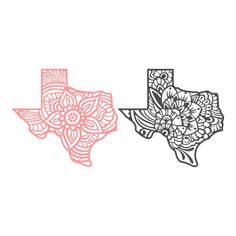 two texas state outlines are shown in pink and black ink on a white background