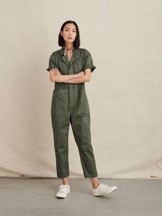 Short Sleeve Jumpsuit, Alex Mill, Short Sleeve Jumpsuits, Jumpsuit With Sleeves, Long Jumpsuits, Photography Business, Cotton Twill, Jumpsuits For Women, Military Jacket