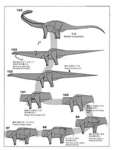 an origami dinosaur is shown with instructions to make it