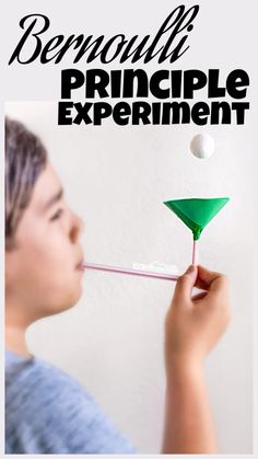 a young boy is blowing bubbles on a stick with the words, bemolly's pringle experiment