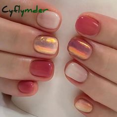 Cyflymder 24Pcs Nail Aurora Glitter Fake Nails Short French Press on N – cyflymder Dip Nails Ideas Pink, Valentine’s Day Gel Nails Short, Whimsical Nails Short, Short Maximalist Nails, Korean Nails Short, Kutek Disney, Ballet Nails, Acrylic Nail Set, Nagel Tips