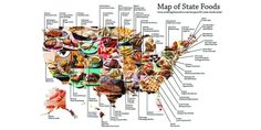 a map of state foods with all the states labeled in each country's food groups