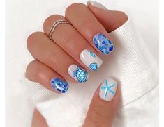 Turtle Nails, Beach Themed Nails, Seashell Nails, Wave Nails, Beach Nail, Beachy Nails