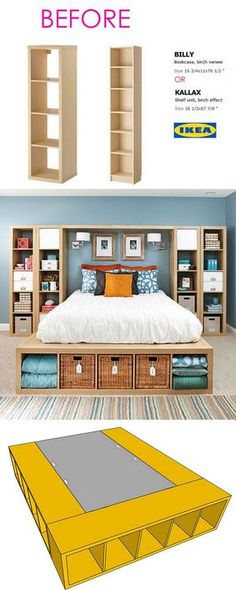 an image of a bed with storage drawers in the bottom and bottom part on the bottom