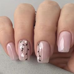 24pcs Nude Pink Press On Nails Short Square Fake Nails With Heart Branch Design Glossy Full Cover Daily Wear False Nails For Women And Girls | Don't Miss These Great Deals | Temu Nail Art Hacks, Artificial Nails, Nail Accessories