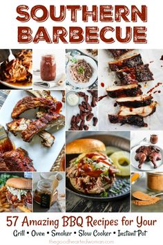 the southern barbecue cookbook is shown with pictures of bbqs, ribs and other foods