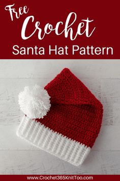 the crochet santa hat pattern is shown in red and white