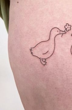 Duck And Bunny Tattoo, Minimalist Goose Tattoo, Duck Holding Knife Tattoo, Duck Line Tattoo, Goose Outline Tattoo, Minimalist Duck Tattoo, Duck Feet Tattoo, Duck Outline Tattoo