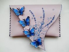 Blue Butterflies bag Morpho Butterflies clutch by spiculdegrau Pink Envelope Clutch As Gift, Pink Envelope Clutch As A Gift, Pink Envelope Clutch For Gift, Handmade Envelope Clutch For Gift, Handmade Envelope Clutch As Gift, Handmade Envelope Clutch For Daily Use, Butterfly Purse, Unique Leather Bag, Painted Leather Bag