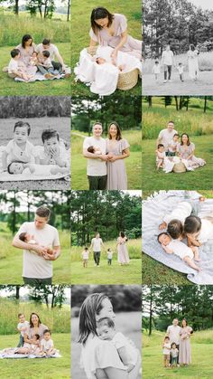 a collage of family photos in black and white, with the mother holding her baby