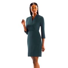 For The Niko, We Took Everything We Love About The Traditional Wrap Dress (An Elegantly Folded Front Panel, Defined Waist, And Relaxed Sleeve) And Updated It In Our Machine-Washable Sharkskin Fabric Sourced From Italy. Beautiful Professional Dress. Fit: Tailored Body Type: Bust-Friendly, Petite-Friendly Sleeve Length: 3/4 Sleeve Neckline: V-Neck Bottom Shape: Pencil Bottom Length: Knee Mm Lafleur Faux Wrap, Knee Length, 3/4 Sleeve, Sheath Dress Deep Forest Green Size 2 82% Triacetate, 18% Polyes Fitted Green V-neck Dress For Work, Elegant Green Dress With 3/4 Sleeves, Formal Green Fitted V-neck Dress, Formal Green Dress With 3/4 Sleeves, Elegant Workwear Dress, 3/4 Length, Elegant 3/4 Length Workwear Dresses, Elegant 3/4 Length Work Dress, Elegant 3/4 Length Dress For Work, Green Fitted Long Sleeve Dress For Formal Occasions