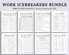 work icebreakerers bundle 8 in 1 game bundle instant printable worksheet