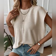 Rolled Cap Sleeve Round Neck Sweater Vest | NCS Round Neck Sweater Vest, Round Neck Sweater, Round Neck Sweaters, Sweater Vest, Cap Sleeve, Daily Outfits, Neck Sweater, Cap Sleeves, Women's Sweater