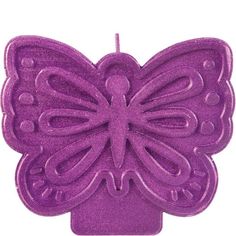 a purple candle shaped like a butterfly