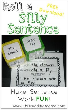 two pieces of paper with words and pictures on them that say, the clown and the clown