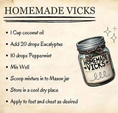 Homesteading Knowledge, Homemade Vicks, Vapo Rub, Herbal Remedies Recipes, Sick Remedies, Herbal Recipes, Natural Healing Remedies, Home Health Remedies