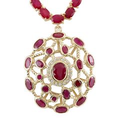 48.75 Carat Natural Ruby 14K Yellow Gold Diamond Necklace - Fashion Strada Jewellery Ruby, African Necklaces, African Gold, Africa Necklace, Ruby And Diamond Necklace, Necklace Ruby, Dainty Diamond Necklace, Necklaces Gold, Necklace Diamond