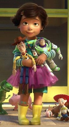 the characters from toy story are standing next to each other