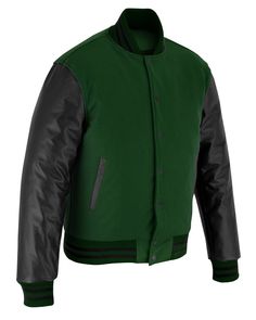 Varsity Letterman Baseball Forest Green Wool and Black Genuine Leather Sleeves Jacket with Black Trim If your required Size & Color Combination is not listed then please contact with us We will respond you as soon as possible the estimated time is 12 Hours, All Sizes & Color Combinations are Available. The quality of the varsity jacket is the finest in the field. 100% high quality Wool. A fine quilt lining with Wool trimmed inside pocket are all part of the complete package. Each varsity jacket Black Varsity Jacket With Contrast Collar For Winter, Fitted Black Leather Jacket For College, Black Leather Jacket With Contrast Collar For Winter, Fitted Black Varsity Jacket With Padded Collar, Black Outerwear With Contrast Trim For Streetwear, Classic Black Outerwear With Contrast Trim, Fitted Black Outerwear With Contrast Trim, Classic Black Varsity Jacket With Padded Collar, Fitted Black Leather Varsity Jacket