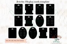 black and white paper cut outs for jewelry display cards, with the text'jewelry display cards template '