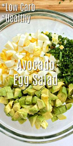 avocado egg salad ingredients in a glass bowl