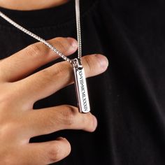 Engraved Necklace for Men * It's unique and can be worn every day * A special gift for you and your loved ones * High quality materials and attention to detail * Hypoallergenic and anti-tarnish. P R O D U C T ∙ D E T A I L * Material: Stainless Steel * Color: Silver / Black / Gold * Pendant size: 10mm x 40mm * Length: 50cm/20inch, 55cm/22inch, 60cm/24inch   (If you need other sizes, please contact me) * All our work is custom made by hand with love G I F T ∙ P A C K A G I N G * All orders are nicely packaged in elegant jewelry boxes * We DO NOT accept return for any customized orders. Please contact us if you have any question about your order. ♥ Message us if you have any questions, we will get back to you ASAP♥ Bar Necklace Personalized, Etsy Personalized Gifts, Boyfriend Anniversary Gifts, Necklace For Men, Engraved Necklace, Name Necklaces, Custom Necklace, Stainless Steel Necklace, Elegant Jewelry