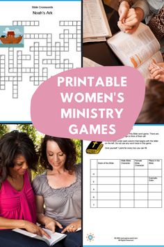 the printable women's ministry game is shown in three different pictures, including one with