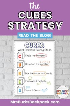 the CUBES strategy math poster Cubes Word Problem Anchor Chart, Word Problem Anchor Chart, Tricky Words