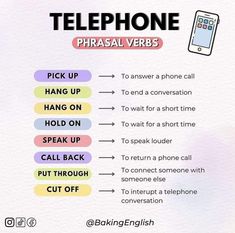 a poster with the words phone phrasal verbs written in different languages on it