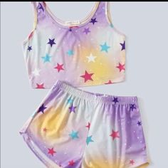 Multi-Colored, Sleeveless,Scoop Neck, Galaxy Pattern. Cotton Blend, 65% Cotton, 35% Polyester, Slight Stretch. Perfect For The Spring And Summer. Short And Crop Top, Harry Styles Quotes, Galaxy Pattern, S Girl, Girls Pajamas, Pajama Sets, Kids Pajamas, Short Girls, Multi Colored